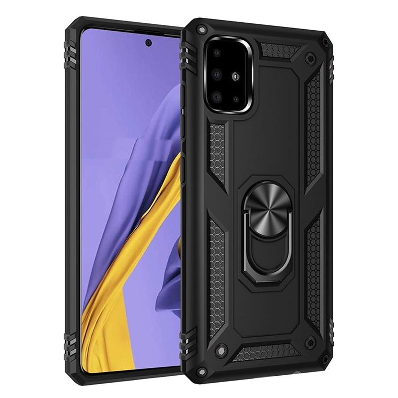 For Galaxy A51 Shockproof TPU + PC Protective Case with 360 Degree Rotating Holder(Black)