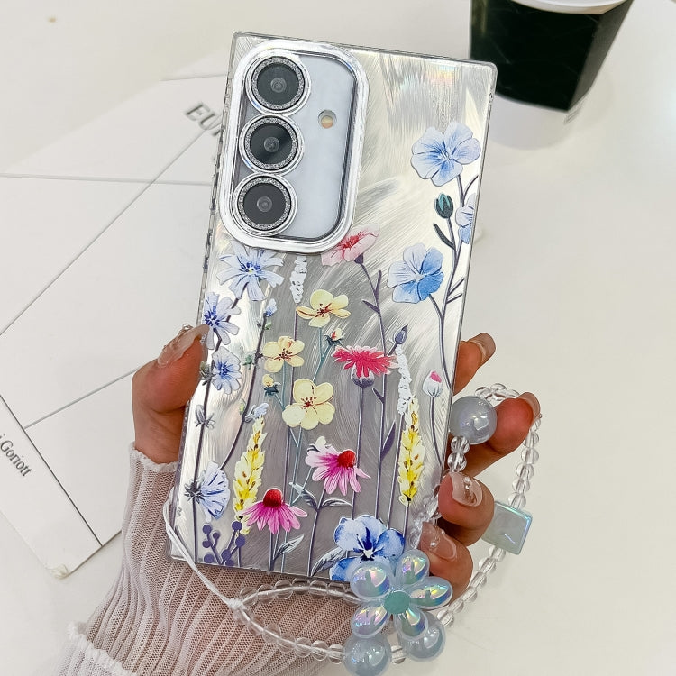 For Samsung Galaxy A36 Electroplating Flowers Plants Texture Wristband TPU Phone Case(Wildflower FL2)