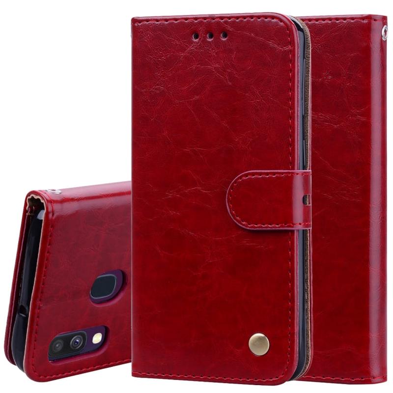Business Style Oil Wax Texture Horizontal Flip Leather Case for Galaxy A40, with Holder & Card Slots & Wallet(Red)