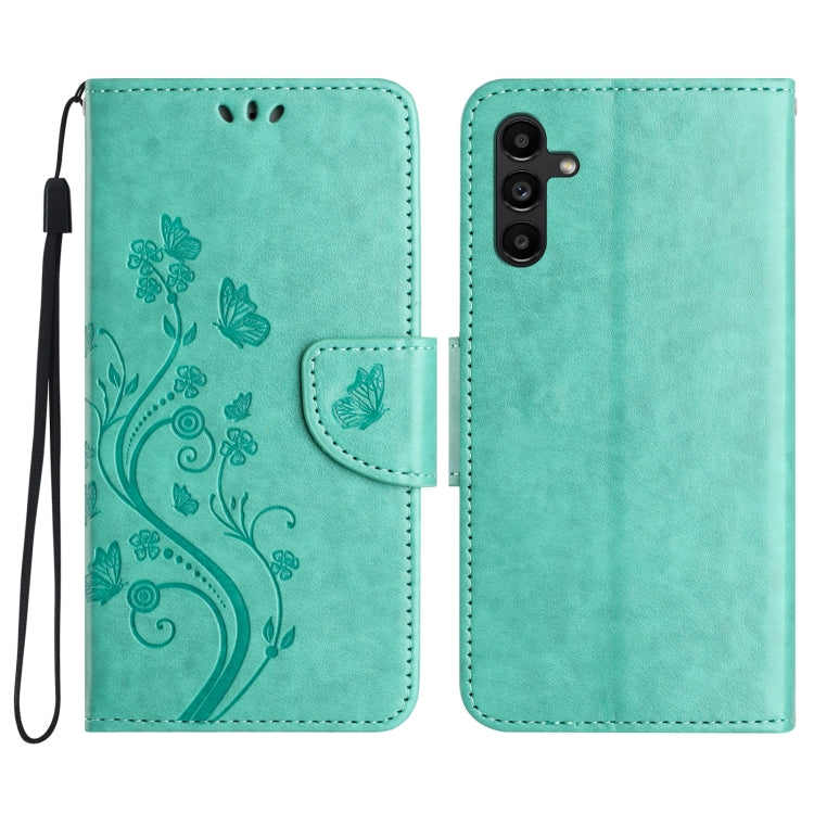 For Samsung Galaxy A36 5G Butterfly Flower Pattern Flip Leather Phone Case(Green)