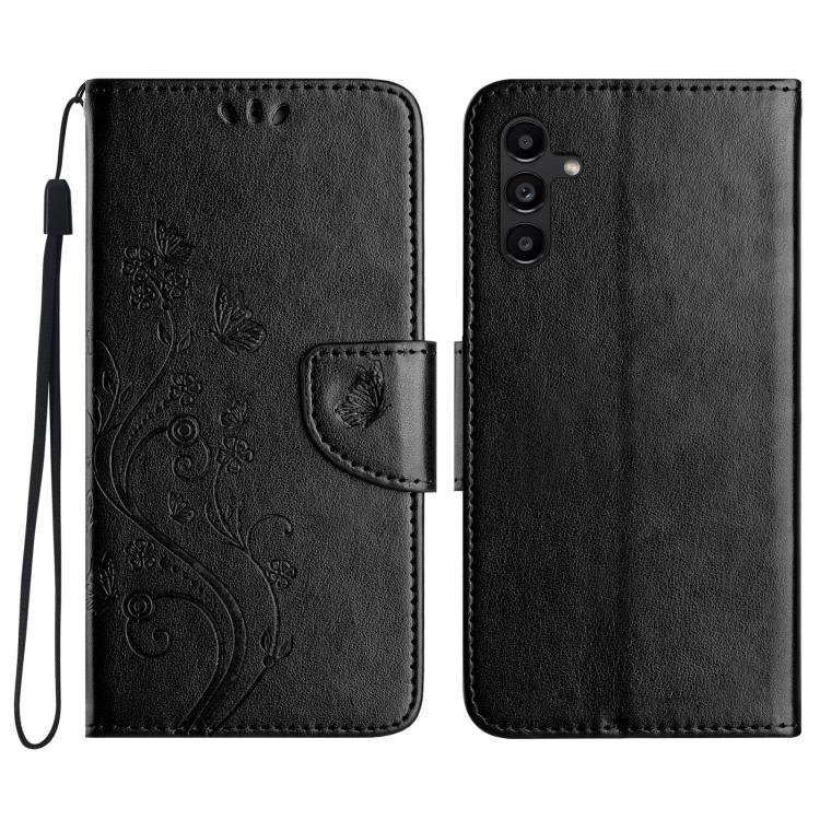 For Samsung Galaxy A56 5G Butterfly Flower Pattern Flip Leather Phone Case(Black)
