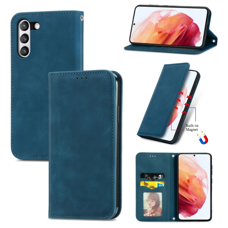 For Samsung Galaxy S21 FE Retro Skin Feel Business Magnetic Horizontal Flip Leather Case With Holder & Card Slots & Wallet & Photo Frame(Blue)