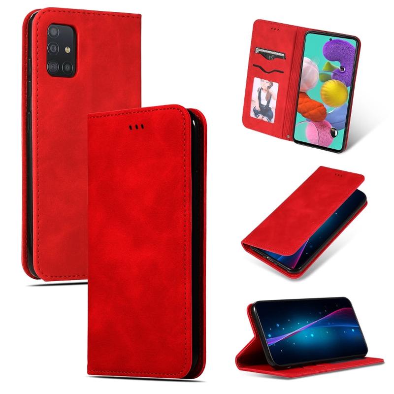 For Galaxy A51 Retro Skin Feel Business Magnetic Horizontal Flip Leather Case(Red)