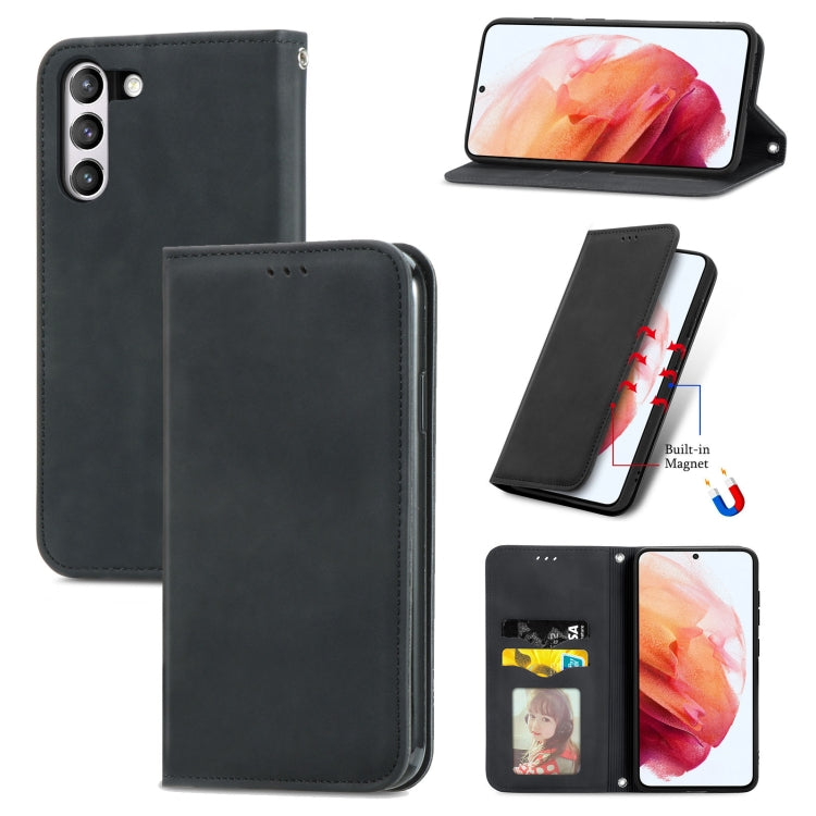 For Samsung Galaxy S21 FE Retro Skin Feel Business Magnetic Horizontal Flip Leather Case With Holder & Card Slots & Wallet & Photo Frame(Black)