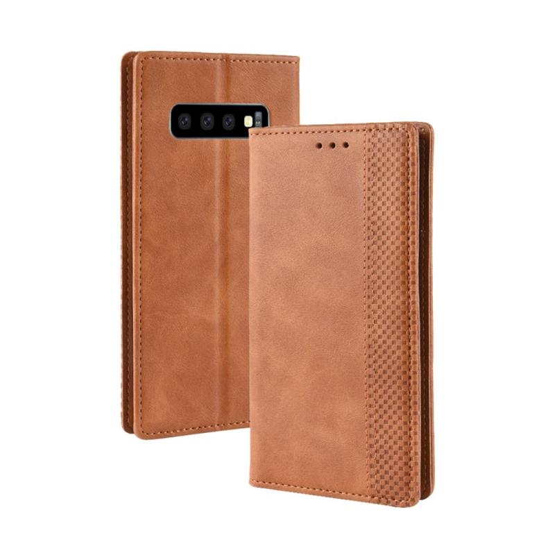 Magnetic Buckle Retro Texture Horizontal Flip Leather Case for Galaxy S10, with Holder & Card Slots & Wallet (Brown)