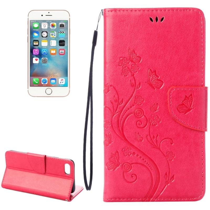 For iPhone 8 & 7 Pressed Flowers Horizontal Flip Leather Case with Holder & Card Slots & Wallet(Magenta)
