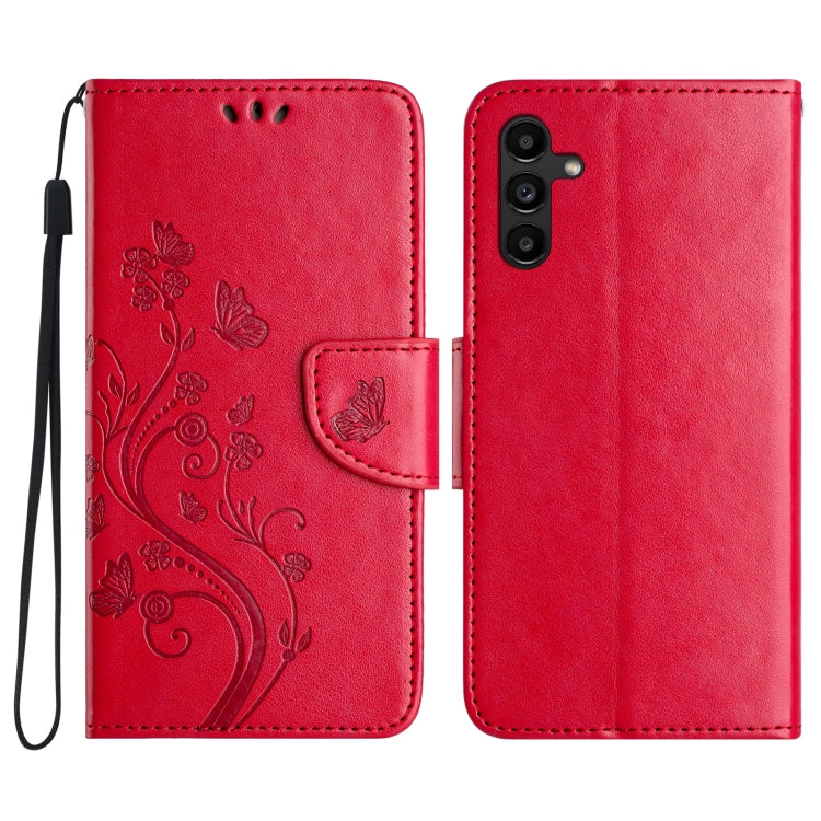For Samsung Galaxy A36 5G Butterfly Flower Pattern Flip Leather Phone Case(Red)