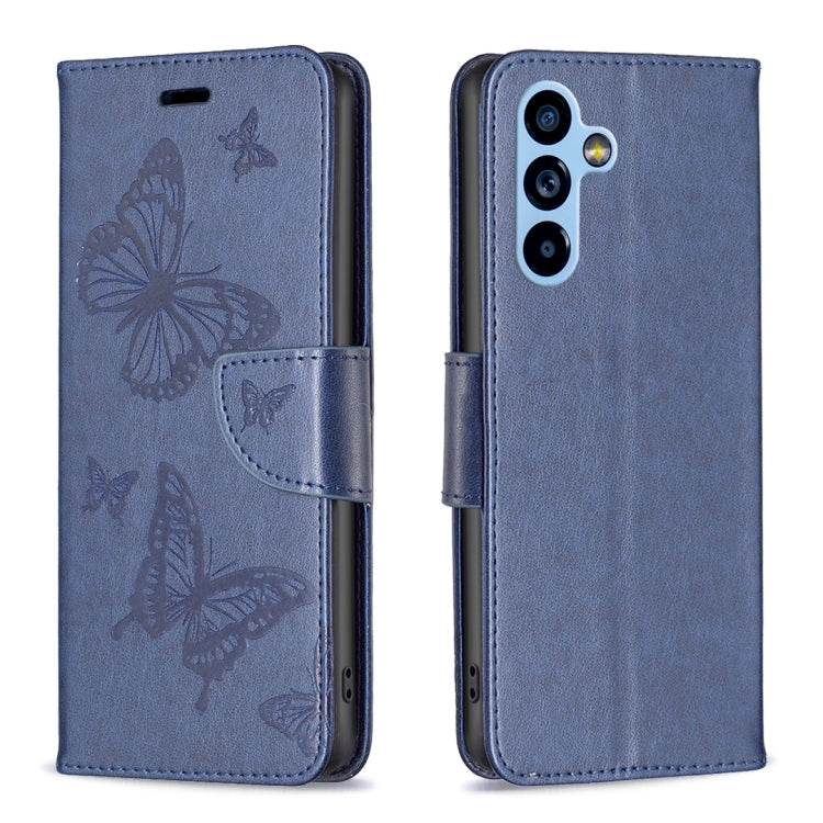 For Samsung Galaxy A54 5G Embossing Two Butterflies Pattern Leather Case(Blue)