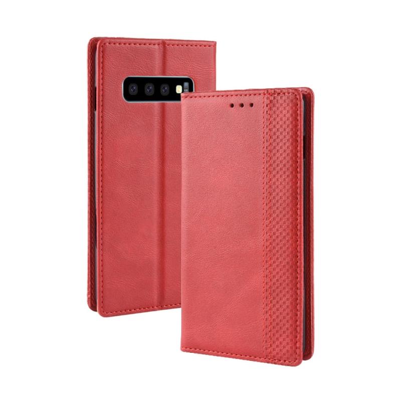 Magnetic Buckle Retro Texture Horizontal Flip Leather Case for Galaxy S10, with Holder & Card Slots & Wallet (Red)