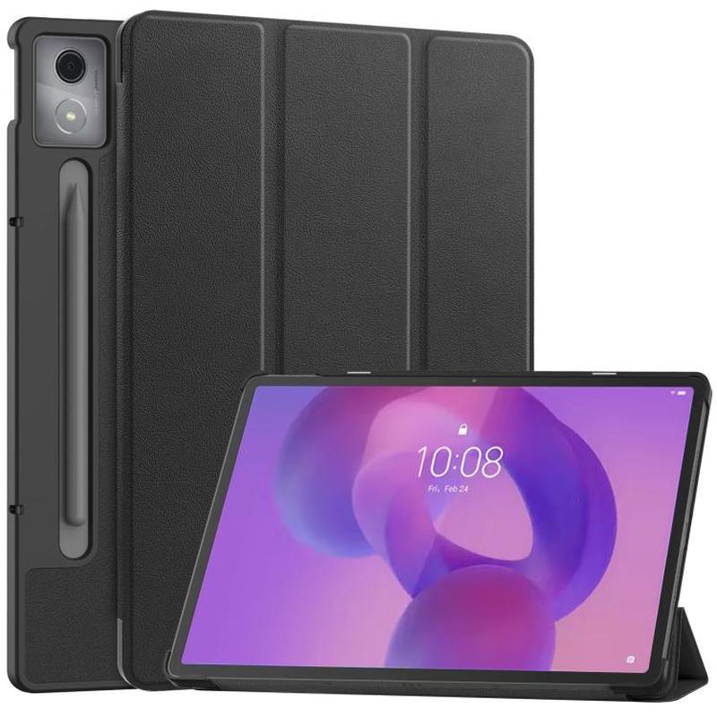 For Lenovo Idea Tab Pro Custer Texture 3-Fold Holder Leather Smart Tablet Case(Black)