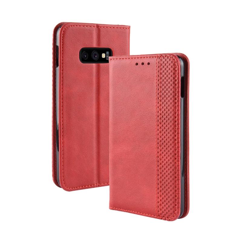Magnetic Buckle Retro Texture Horizontal Flip Leather Case for Galaxy S10e, with Holder & Card Slots & Wallet(Red)