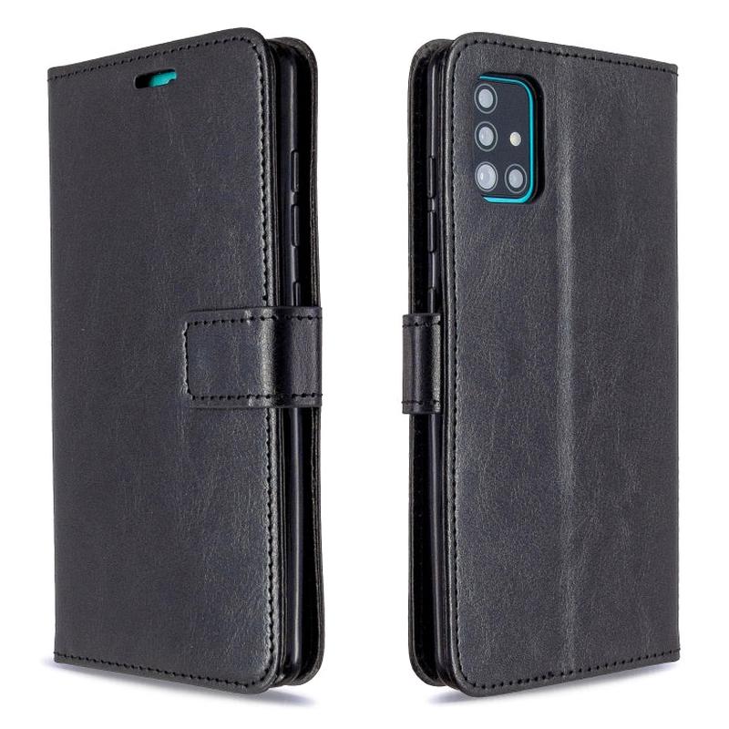 For Galaxy A51 Crazy Horse Texture Horizontal Flip Leather Case with Holder & Card Slots & Wallet & Photo Frame(Black)