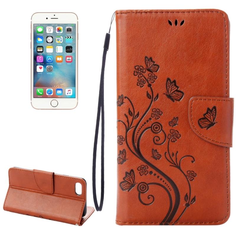For iPhone 8 & 7 Pressed Flowers Horizontal Flip Leather Case with Holder & Card Slots & Wallet(Brown)