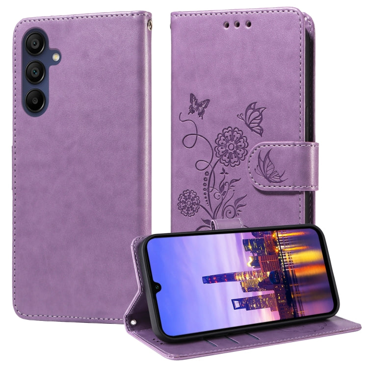 For Samsung Galaxy A17 / A26 / A16 5G Embossed Butterfly Flowers Leather Phone Case(Purple)