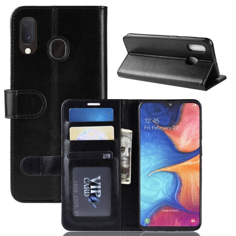 R64 Texture Single Fold Horizontal Flip Leather Case for Galaxy A20e, with Holder & Card Slots & Wallet (Black)