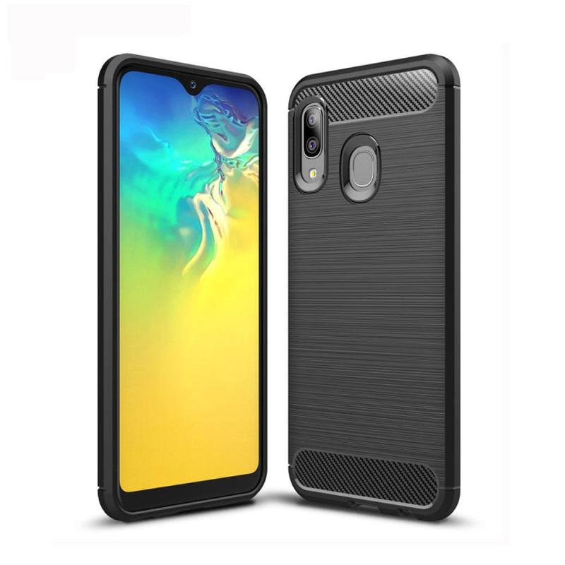 Brushed Texture Carbon Fiber TPU Case for Galaxy A20e (Black)