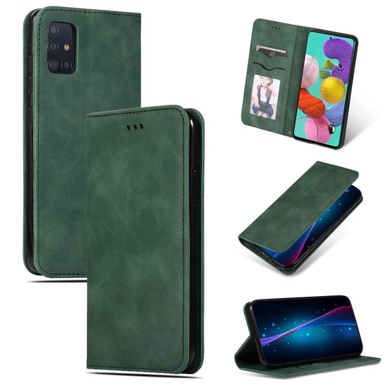 For Galaxy A51 Retro Skin Feel Business Magnetic Horizontal Flip Leather Case(Army Green)