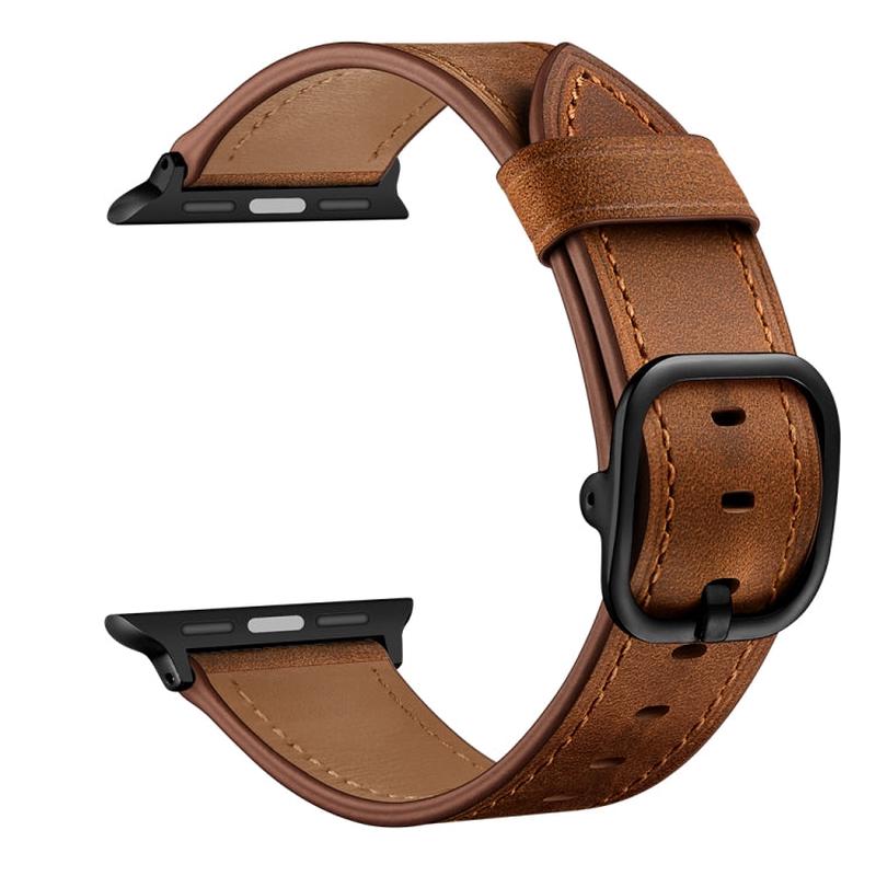 Leather Watch Band For Apple Watch Ultra 49mm&Watch Ultra 2 49mm / Series 9&8&7 45mm / SE 3&SE 2&6&SE&5&4 44mm / 3&2&1 42mm(Red Brown)