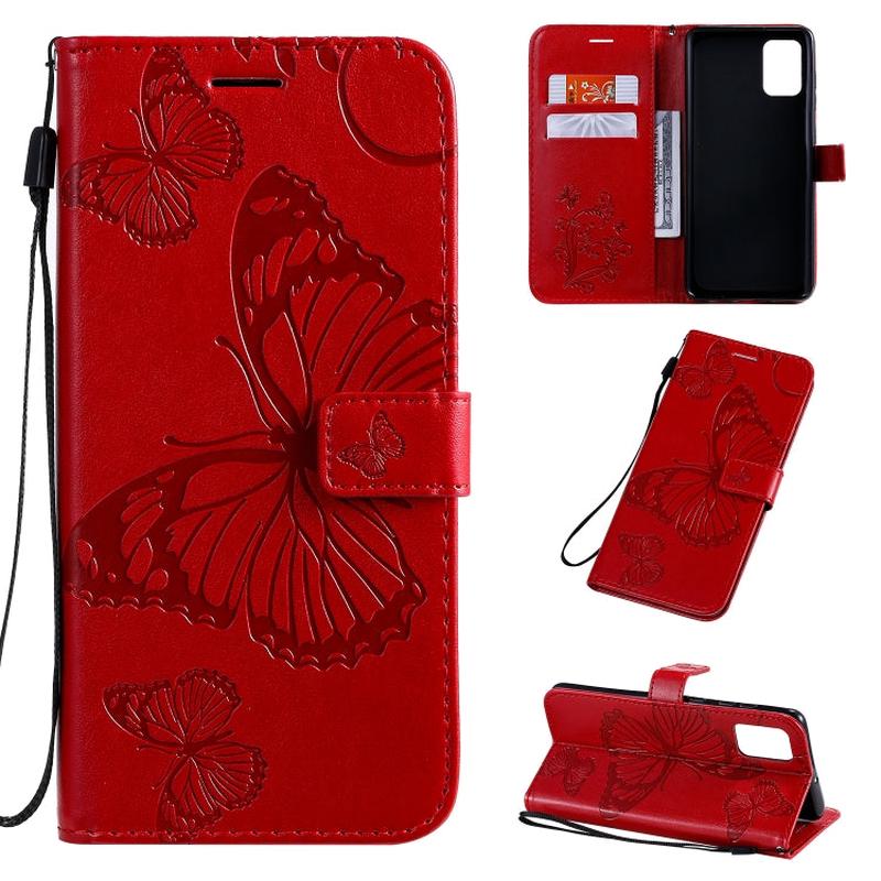 For Galaxy A71 Pressed Printing Butterfly Pattern Horizontal Flip PU Leather Case with Holder & Card Slots & Wallet & Lanyard(Red)