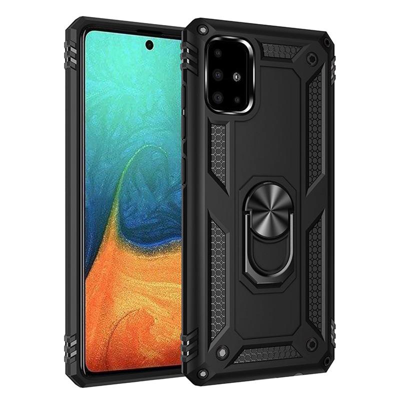 For Galaxy A71 Shockproof TPU + PC Protective Case with 360 Degree Rotating Holder(Black)