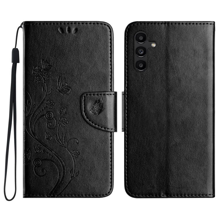 For Samsung Galaxy A36 5G Butterfly Flower Pattern Flip Leather Phone Case(Black)