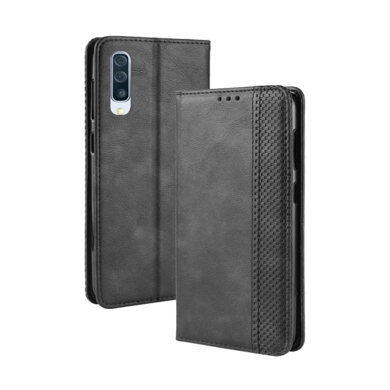 Magnetic Buckle Retro Texture Horizontal Flip Leather Case for Galaxy A50, with Holder & Card Slots & Wallet (Black)