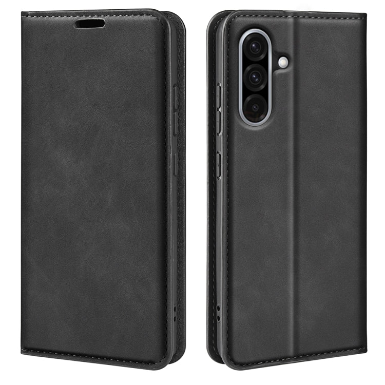 For Samsung Galaxy A36 Retro-skin Magnetic Suction Leather Phone Case(Black)