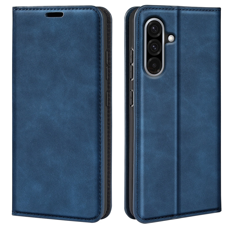 For Samsung Galaxy A36 Retro-skin Magnetic Suction Leather Phone Case(Dark Blue)