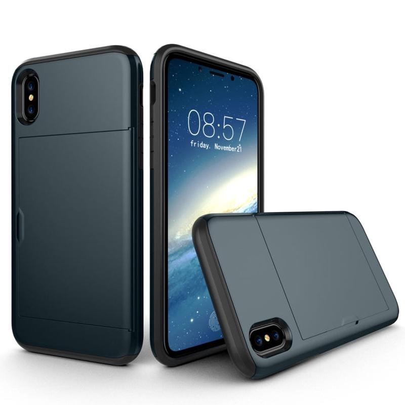 For iPhone X / XS TPU + PC Dropproof Protective Back Cover Case with Card Slot(navy)