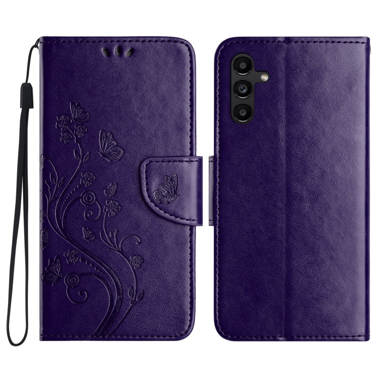 For Samsung Galaxy A36 5G Butterfly Flower Pattern Flip Leather Phone Case(Dark Purple)