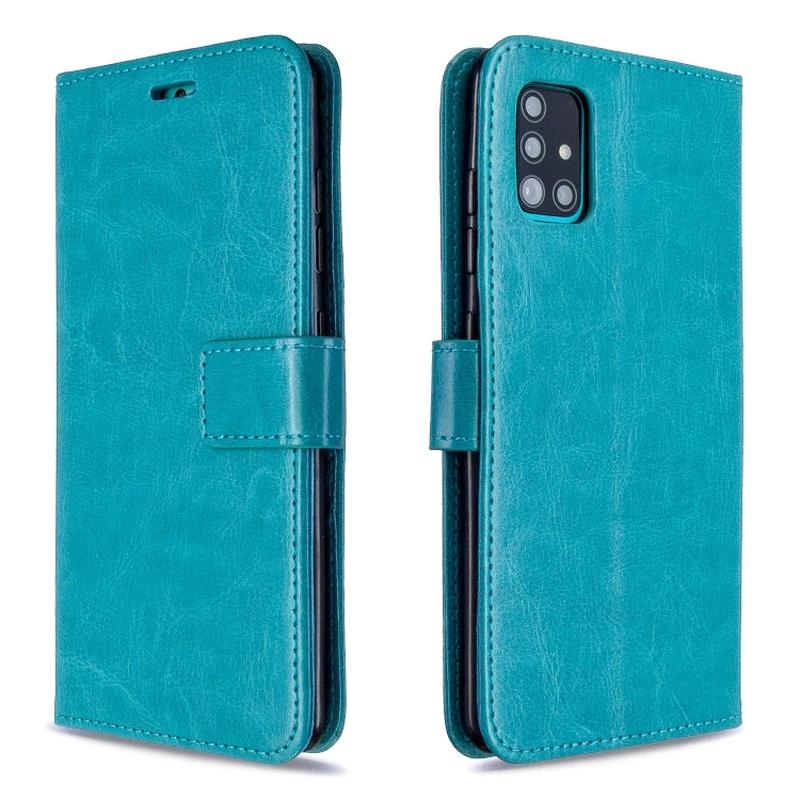 For Galaxy A51 Crazy Horse Texture Horizontal Flip Leather Case with Holder & Card Slots & Wallet & Photo Frame(Blue)