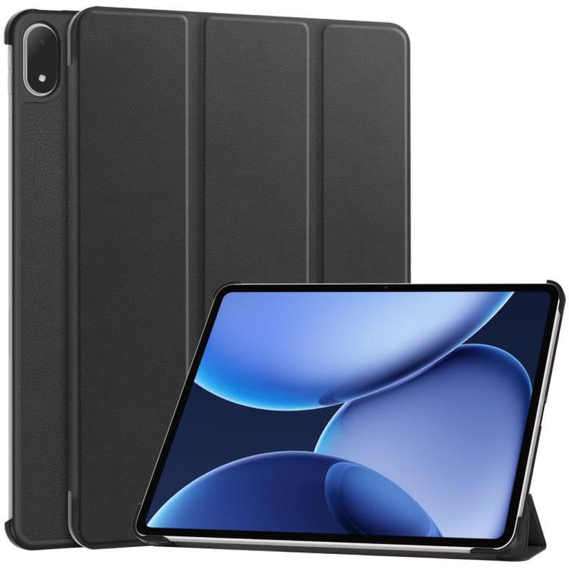 For OnePlus Pad 2 Pro / Pad 3 Global Custer Texture 3-Fold Holder Leather Smart Tablet Case(Black)