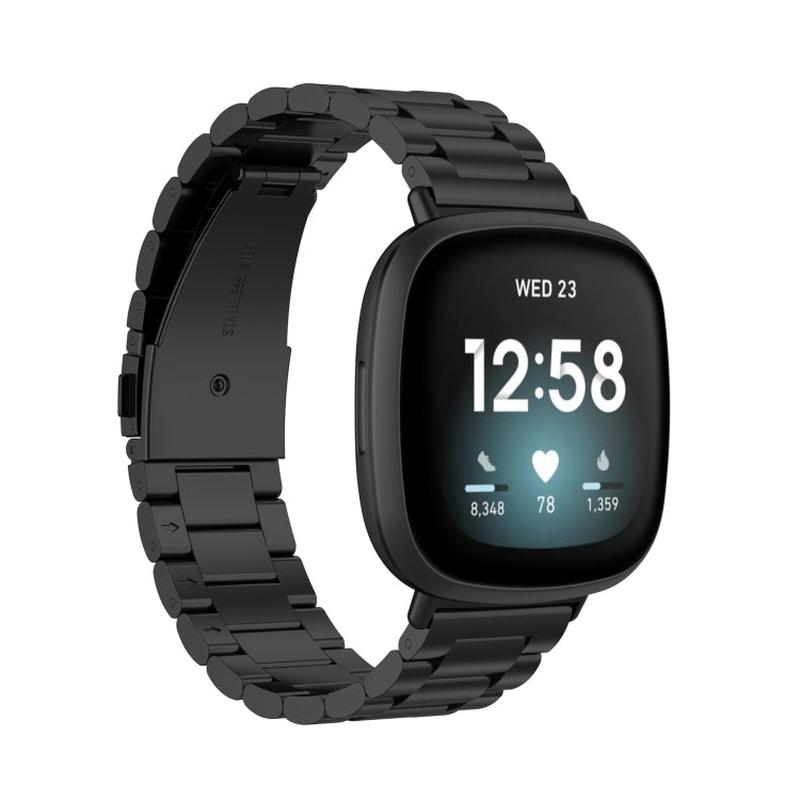 For Fitbit Versa 4/Sense 2/Versa 3/Sense 3 Beads Stainless Steel Watch Band(Black)