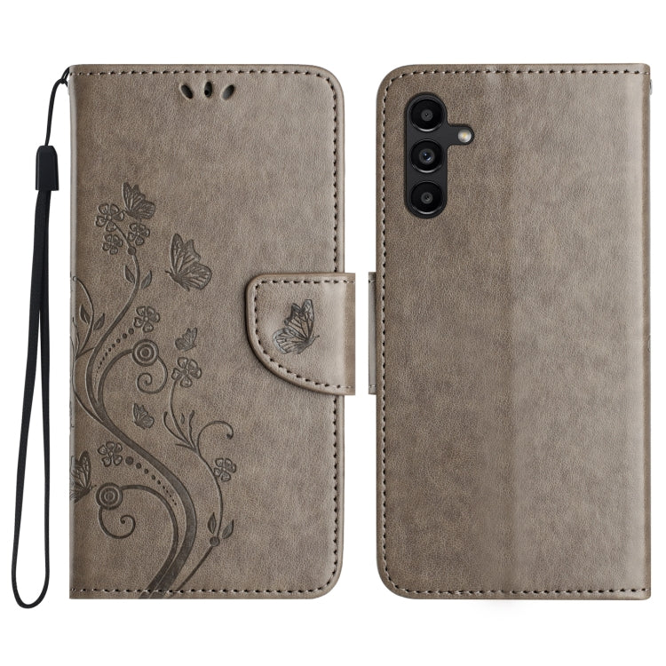 For Samsung Galaxy A36 5G Butterfly Flower Pattern Flip Leather Phone Case(Grey)
