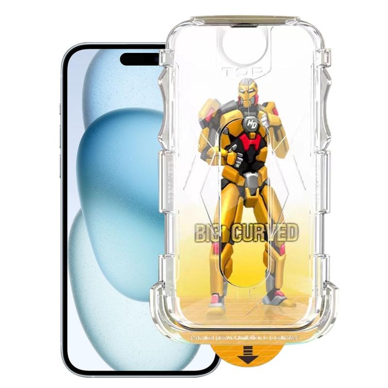 For iPhone 15 Plus Easy Install Dust-proof Armor Tempered Glass Film