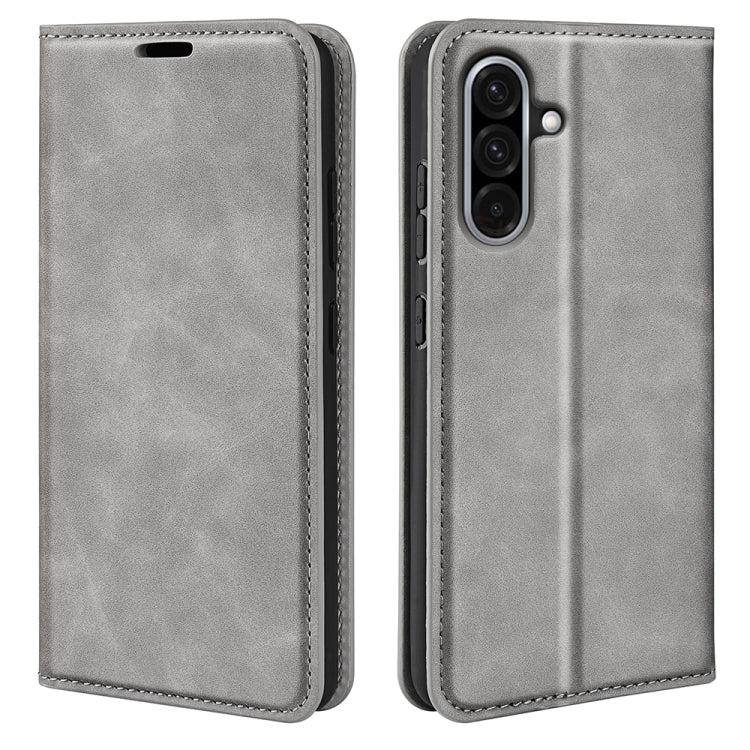 For Samsung Galaxy A36 Retro-skin Magnetic Suction Leather Phone Case(Grey)