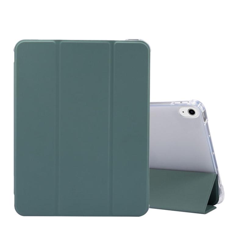 For iPad Air 2022 / 2020 10.9 3-folding Electric Pressed Skin Texture Smart Leather Tablet Case (Deep Green)