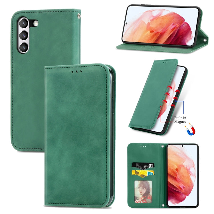 For Samsung Galaxy S21 FE Retro Skin Feel Business Magnetic Horizontal Flip Leather Case With Holder & Card Slots & Wallet & Photo Frame(Green)