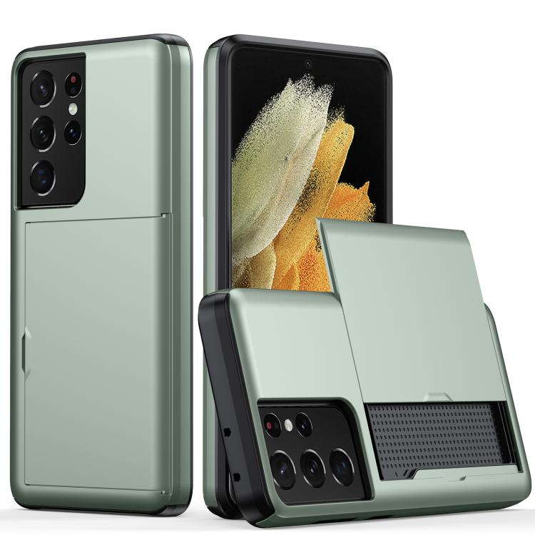 For Samsung Galaxy S21 Ultra 5G Shockproof Armor Protective Case with Card Slot(Army Green)