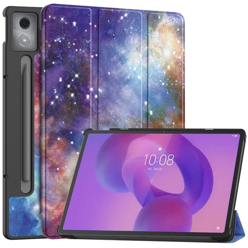 For Lenovo Idea Tab Pro Custer Painted 3-Fold Holder Leather Smart Tablet Case(Starry Way Nebula)