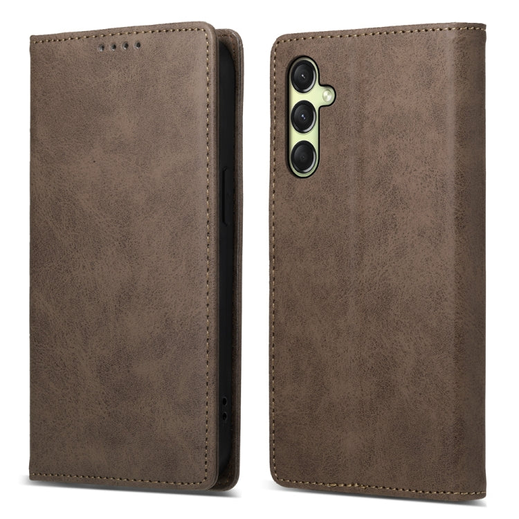 For Samsung Galaxy A26 5G / A16 / A17 4G Business Solid Color Magnetic RFID Leather Phone Case(Brown)