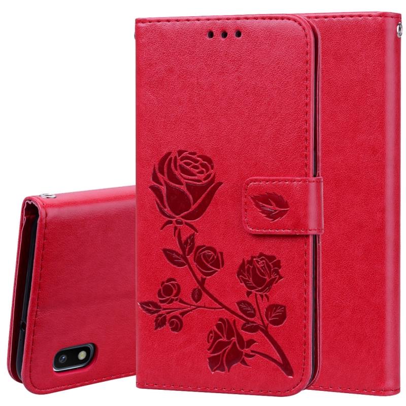 Rose Embossed Horizontal Flip PU Leather Case for Galaxy A10, with Holder & Card Slots & Wallet (Red)