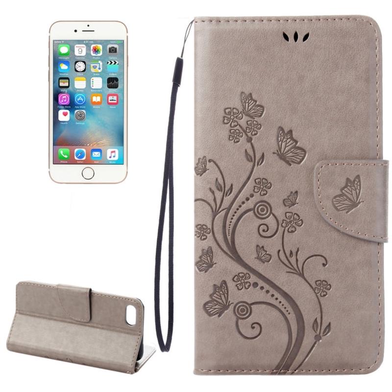 For iPhone 8 & 7 Pressed Flowers Horizontal Flip Leather Case with Holder & Card Slots & Wallet(Grey)