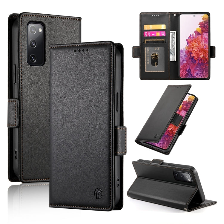 For Samsung Galaxy S20 FE 5G Side Buckle Magnetic Frosted Leather Phone Case(Black)