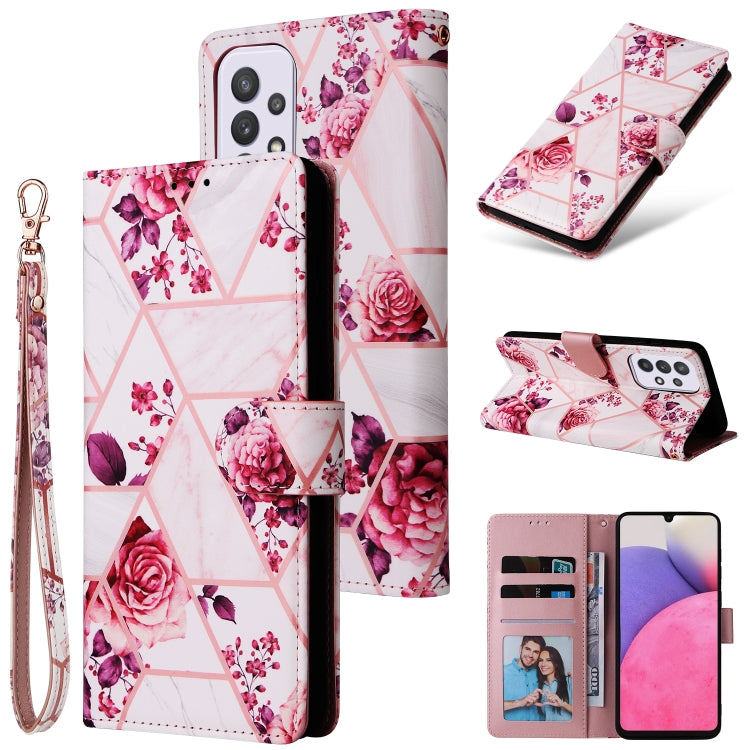 For Samsung Galaxy A33 5G Marble Bronzing Stitching Leather Phone Case(Rose Gold)