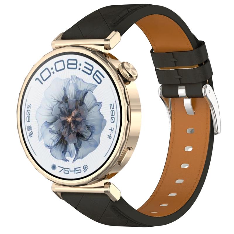 18mm Square Leather Silver Buckle Watch Band(Black)