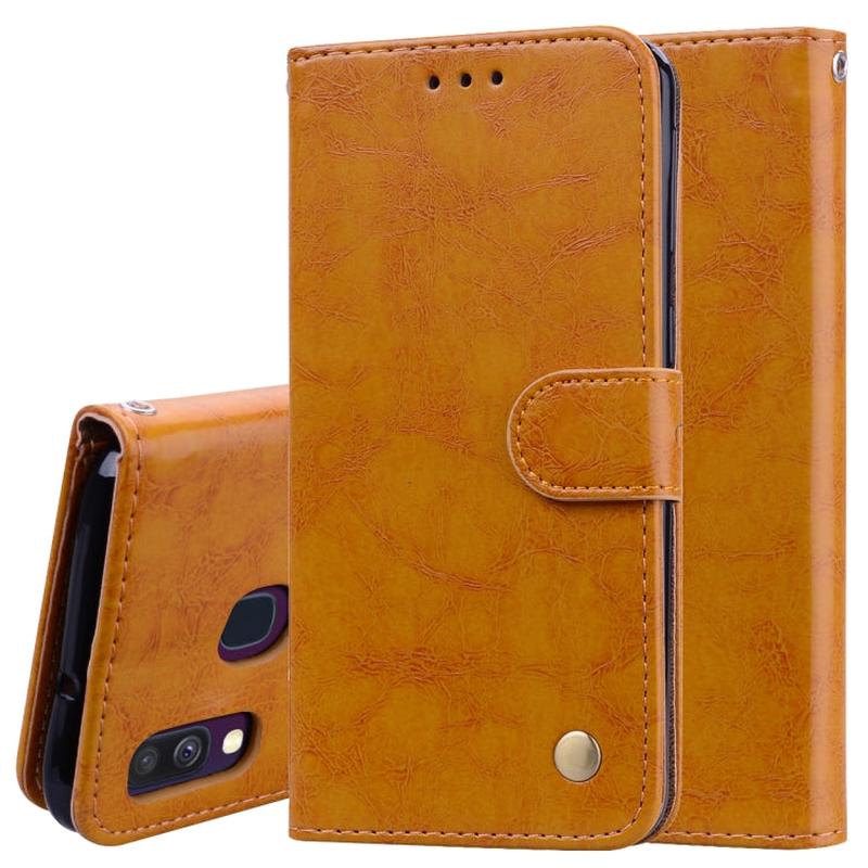 Business Style Oil Wax Texture Horizontal Flip Leather Case for Galaxy A40, with Holder & Card Slots & Wallet(Brown)
