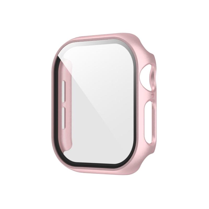For Apple Watch Series 11 / 10 42mm Spray Glazing PC Integrated Tempered Film Watch Case(Rose Gold)