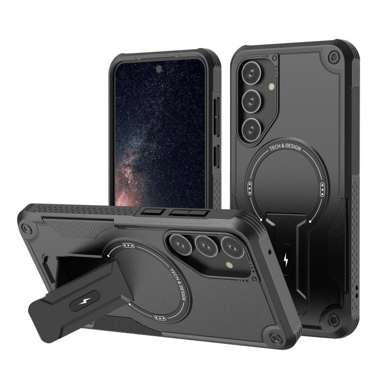 For Samsung Galaxy A16 4G / 5G Armor MagSafe Holder PC Hybrid TPU Phone Case(Black)