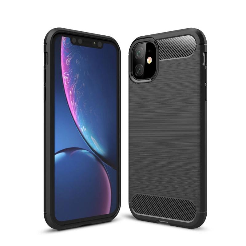 For iPhone 11 Brushed Texture Carbon Fiber TPU Case (Black)